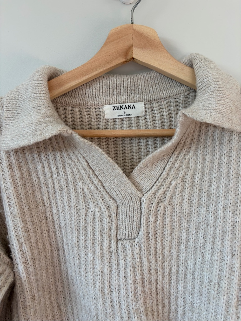 Zenana Oatmeal Ribbed Knit Collared Sweater - Picture 3 of 5